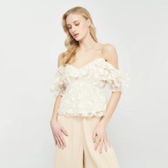 Zara Ivory Floral Lace Off the Shoulder Long Sleeves in Size S - Picture 2 of 10